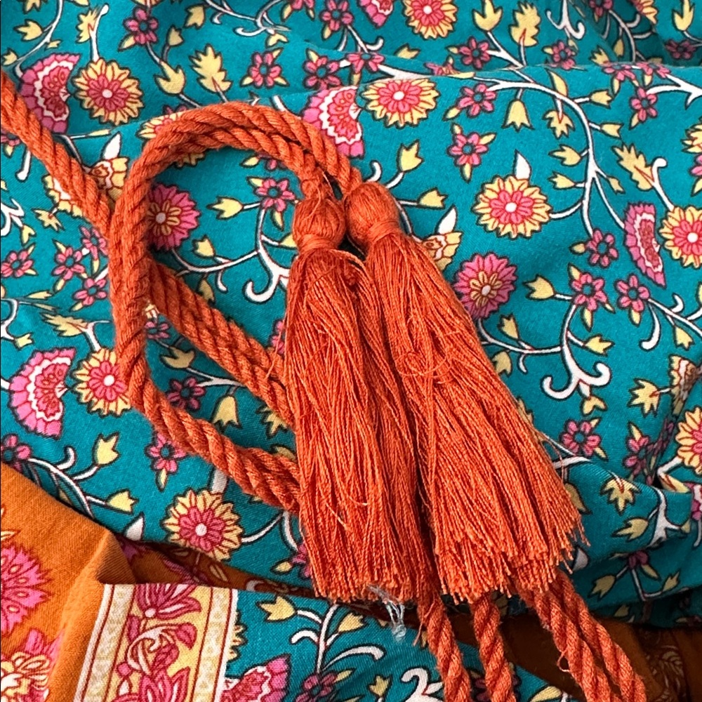 Cotton Boho Floral Maxi Dress | Tassel Tie Waist | Size Medium - Picture 11 of 12